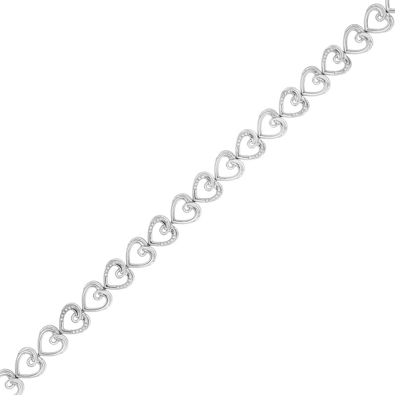 Main Image 2 of Hallmark Diamonds Love 0.085 CT. T.W. Diamond Sideways Alternating Hearts Bracelet in Sterling Silver - 7.5"