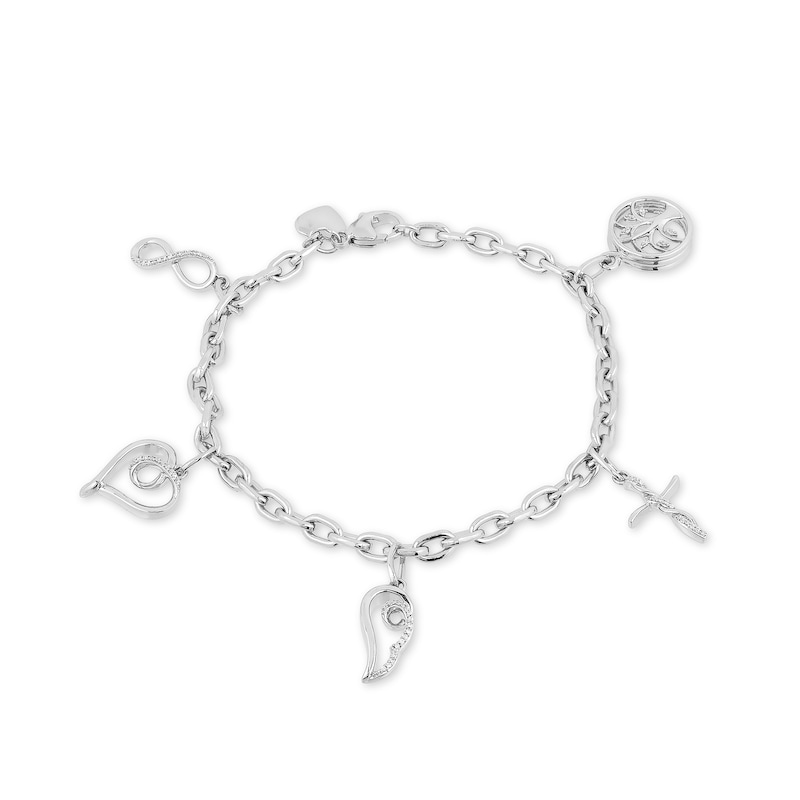 Main Image 1 of Hallmark Diamonds 0.085 CT. T.W. Diamond Five Charm Bracelet in Sterling Silver - 7.5"