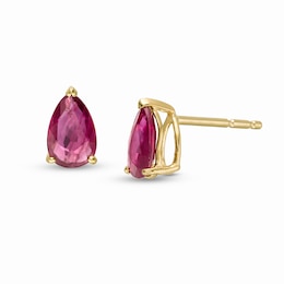Certified Pear-Shaped Ruby Solitaire Stud Earrings in 14K Gold
