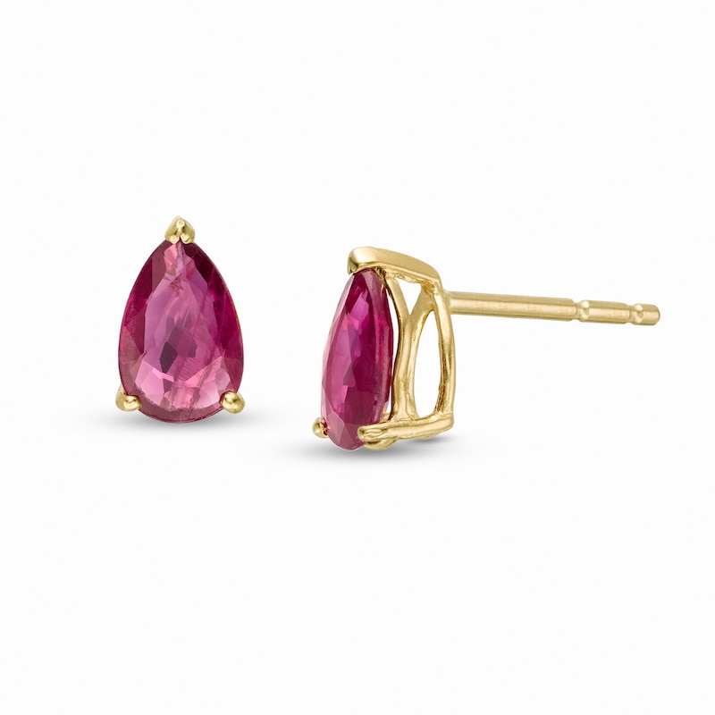 Certified Pear-Shaped Ruby Solitaire Stud Earrings in 14K Gold|Peoples Jewellers