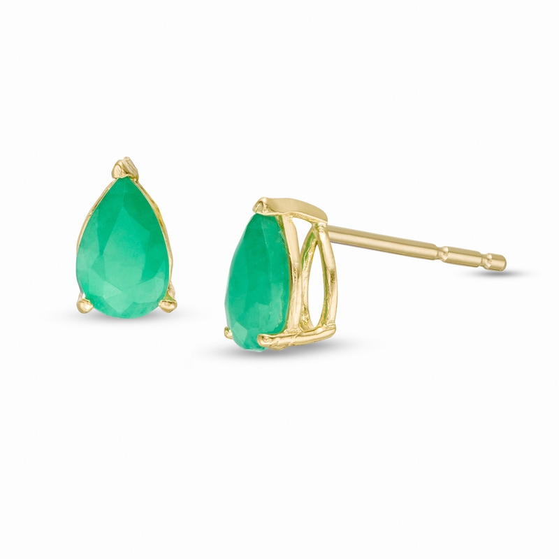 Pear-Shaped Emerald Solitaire Stud Earrings in 14K Gold|Peoples Jewellers