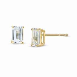 Emerald-Cut Aquamarine Solitaire Stud Earrings in 14K Gold