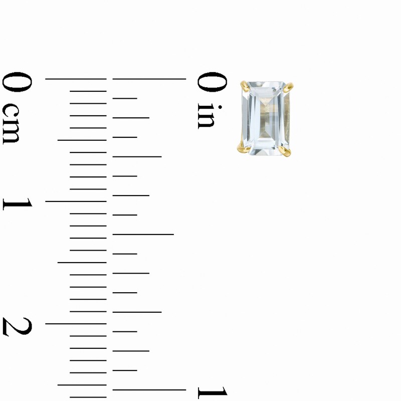 Main Image 3 of Emerald-Cut Aquamarine Solitaire Stud Earrings in 14K Gold