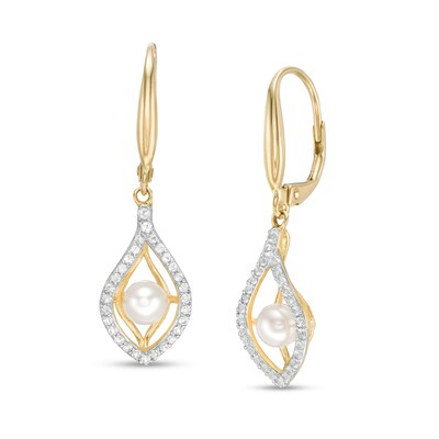 4.5-5.0mm Freshwater Cultured Pearl and White Topaz Double Teardrop Earrings in 10K Gold