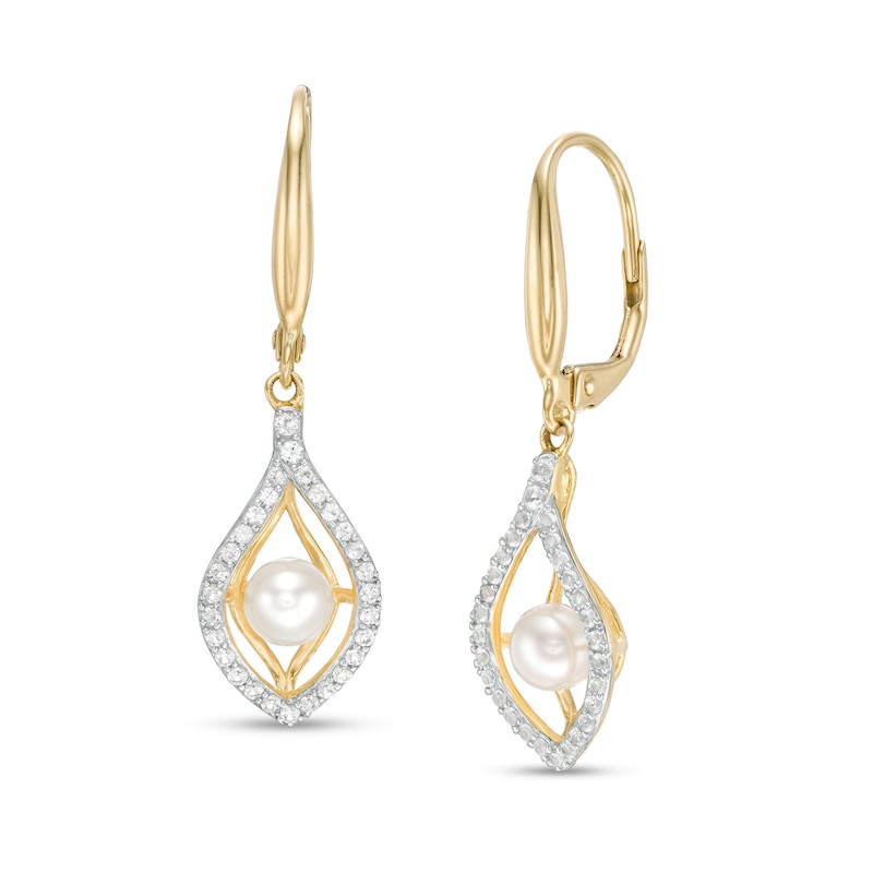 Main Image 1 of 4.5-5.0mm Freshwater Cultured Pearl and White Topaz Double Teardrop Earrings in 10K Gold