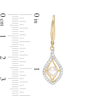 4.5-5.0mm Freshwater Cultured Pearl and White Topaz Double Teardrop Earrings in 10K Gold