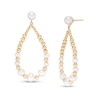 3.5-6.0mm Freshwater Cultured Pearl and Gold Bead Graduated Open Teardrop Earrings in 10K Gold