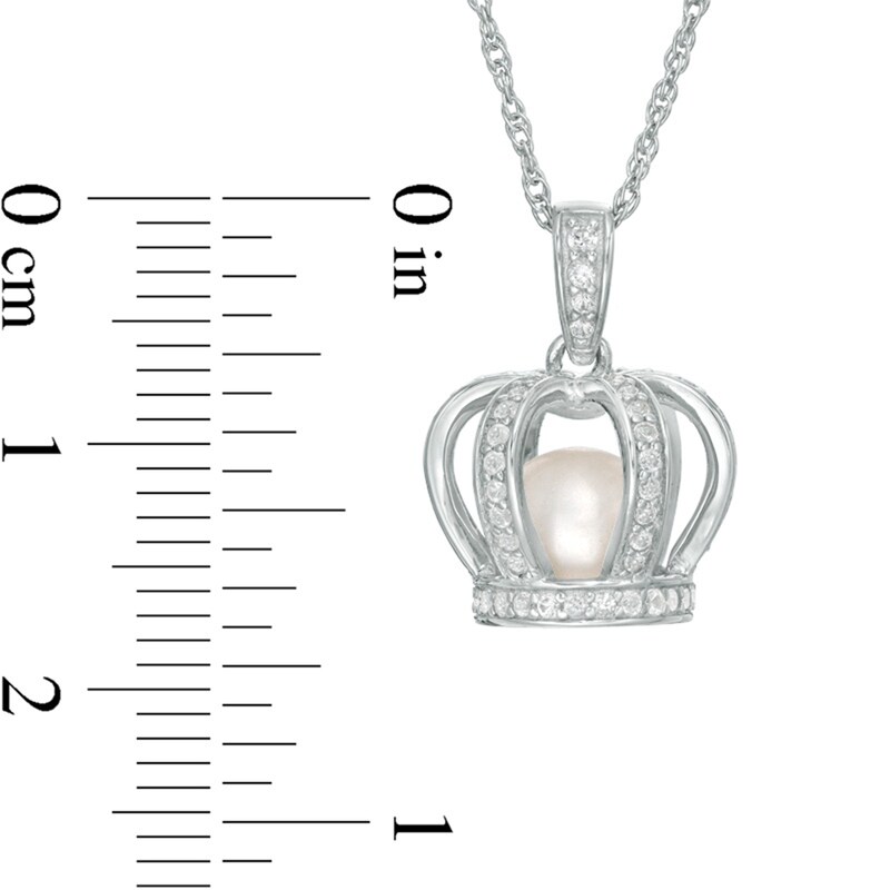 6.5-7.0mm Cultured Freshwater Pearl and Lab-Created White Sapphire Crown Cage Pendant in Sterling Silver