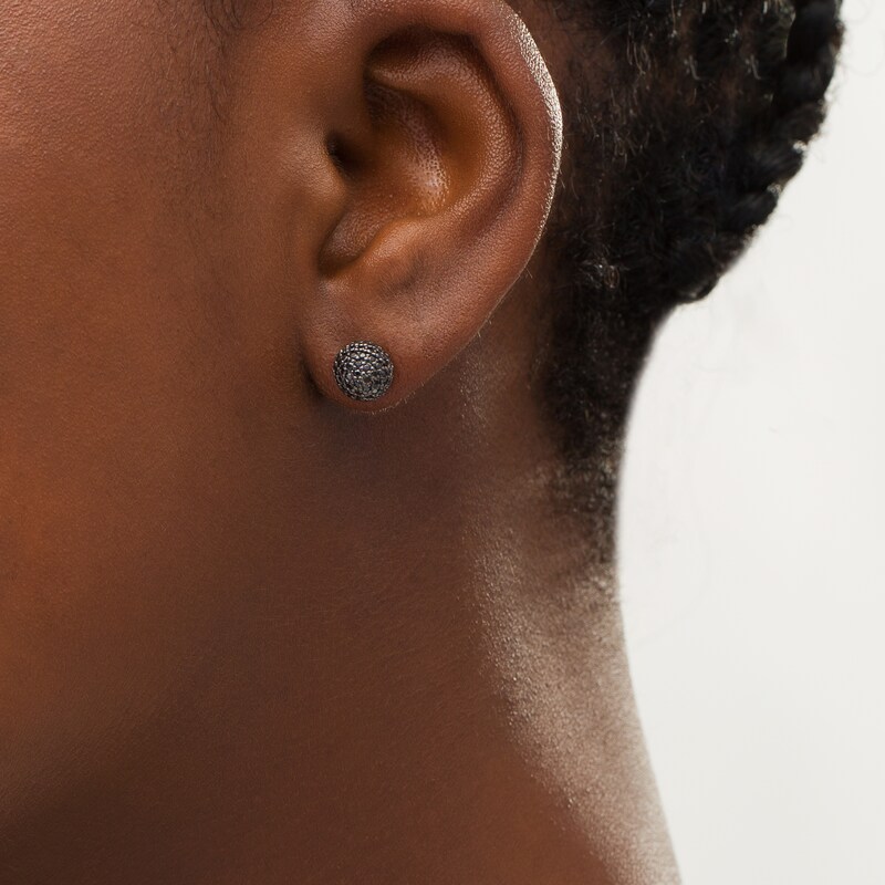 Main Image 2 of 0.95 CT. T.W. Black Diamond Ball Stud Earrings in Sterling Silver