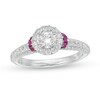 Thumbnail Image 1 of Vera Wang Love Collection 0.95 CT. T.W. Diamond and Pink Sapphire Collar Engagement Ring in 14K White Gold