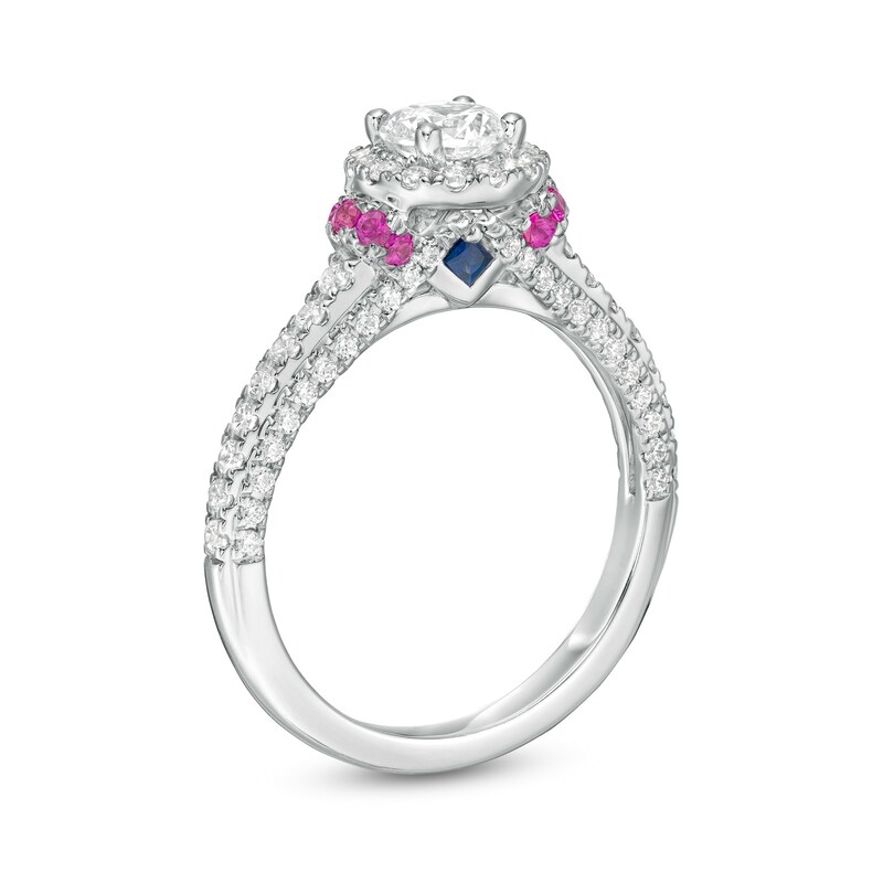 Main Image 3 of Vera Wang Love Collection 0.95 CT. T.W. Diamond and Pink Sapphire Collar Engagement Ring in 14K White Gold