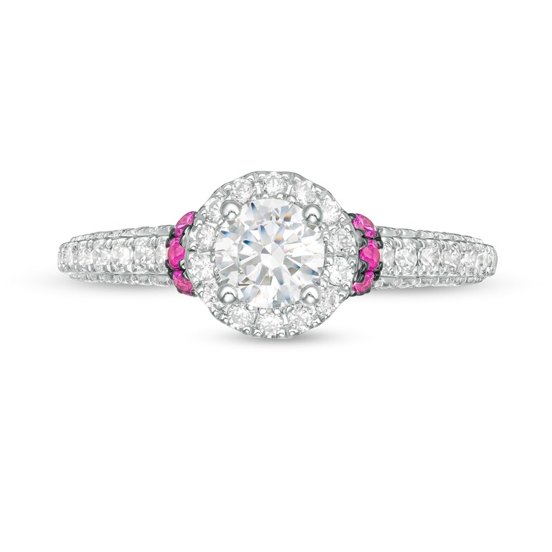 Main Image 4 of Vera Wang Love Collection 0.95 CT. T.W. Diamond and Pink Sapphire Collar Engagement Ring in 14K White Gold