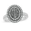 0.45 CT. T.W. Composite Enhanced Black, Champagne and White Diamond Frame Rope Shank Ring in Sterling Silver