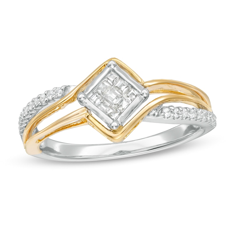 0.25 CT. T.W. Princess-Cut Composite Diamond Split Shank Ring in 10K Two-Tone Gold