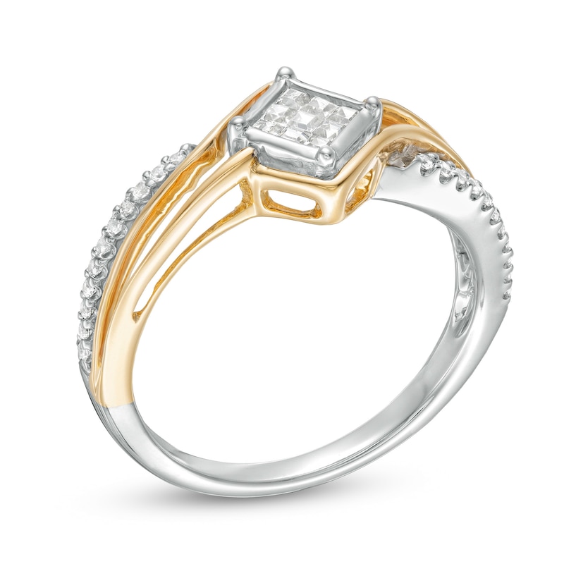 0.25 CT. T.W. Princess-Cut Composite Diamond Split Shank Ring in 10K Two-Tone Gold