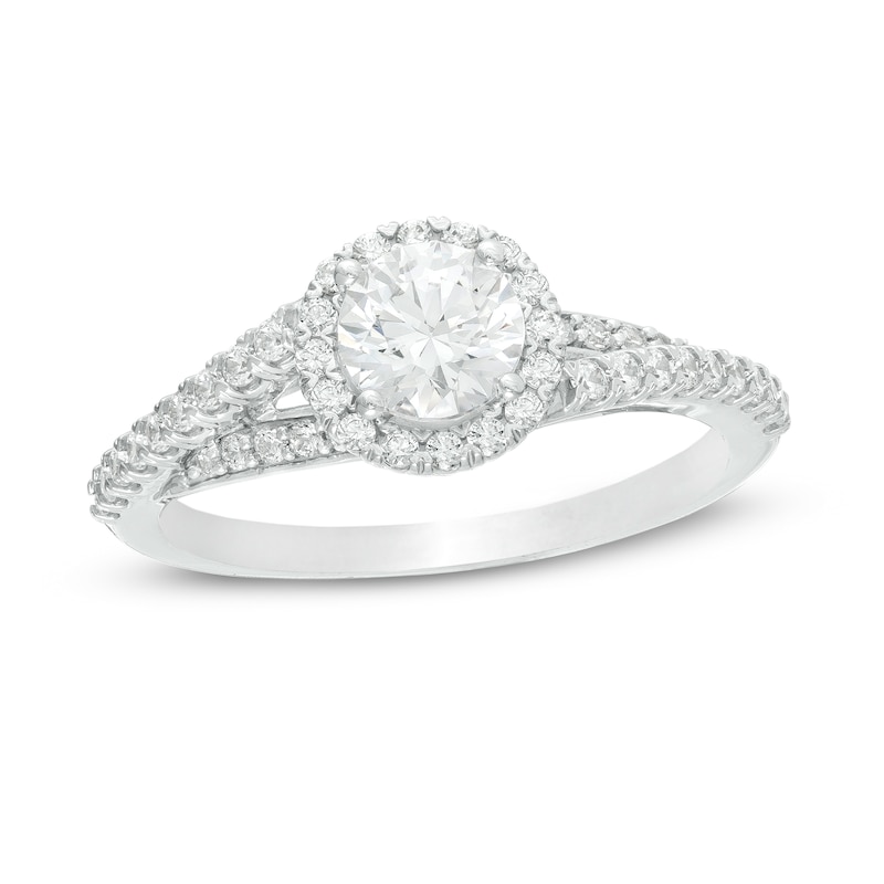 1.00 CT. T.W. Certified Canadian Diamond Frame Split Shank Engagement Ring in 14K White Gold (I/I2)|Peoples Jewellers