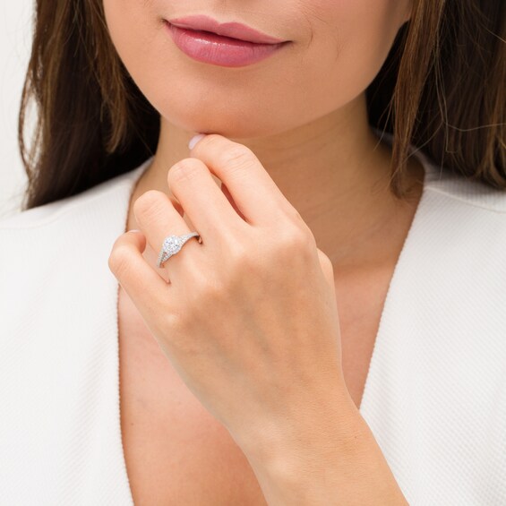 1.00 CT. T.W. Certified Canadian Diamond Frame Split Shank Engagement Ring in 14K White Gold (I/I2)