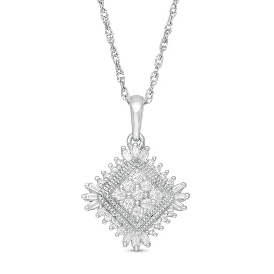 0.23 CT. T.W. Composite Diamond Tilted Square Vintage-Style Pendant in 10K White Gold