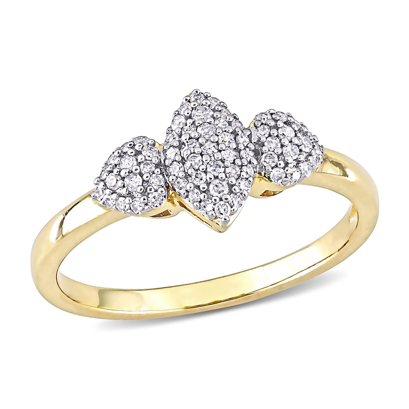Main Image 1 of 0.20 CT. T.W. Composite Diamond Marquise Three Stone Promise Ring in Sterling Silver with Yellow Rhodium