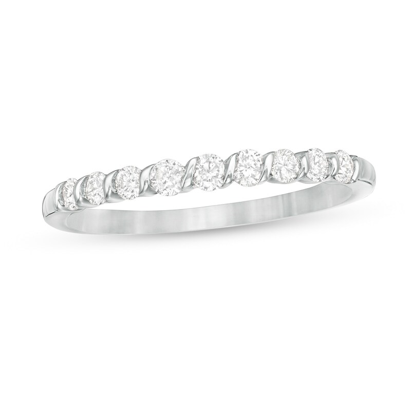 Main Image 1 of 0.30 CT. T.W. Diamond Nine Stone Twist Anniversary Band in 10K White Gold