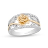 Thumbnail Image 0 of Enchanted Disney Belle 0.18 CT. T.W. Diamond Rose Open Shank Ring in Sterling Silver and 10K Gold