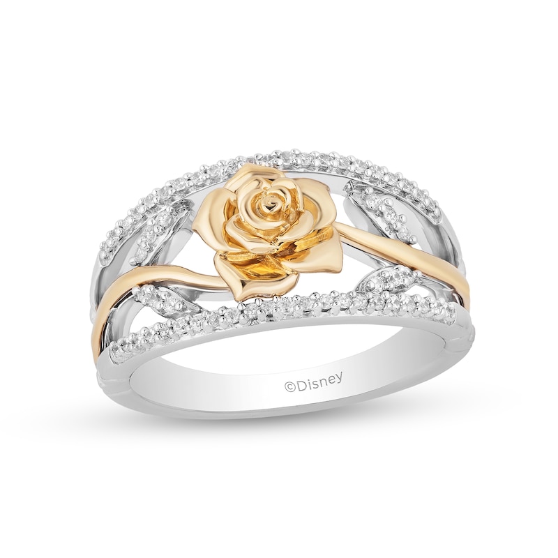 Enchanted Disney Belle 0.18 CT. T.W. Diamond Rose Open Shank Ring in Sterling Silver and 10K Gold