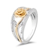 Thumbnail Image 1 of Enchanted Disney Belle 0.18 CT. T.W. Diamond Rose Open Shank Ring in Sterling Silver and 10K Gold
