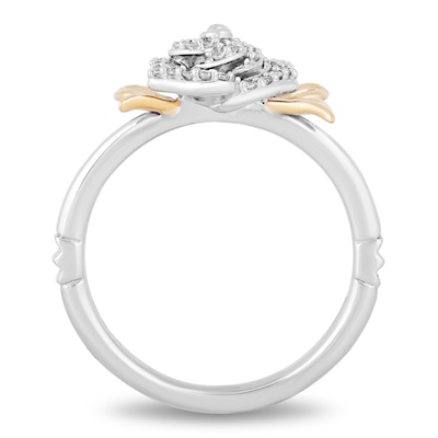 Enchanted Disney Belle 0.145 CT. T.W. Diamond Rose Leaf-Sides Ring in Sterling Silver and 10K Gold