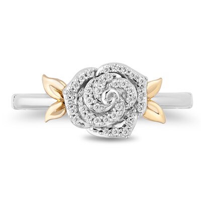 Enchanted Disney Belle 0.145 CT. T.W. Diamond Rose Leaf-Sides Ring in Sterling Silver and 10K Gold
