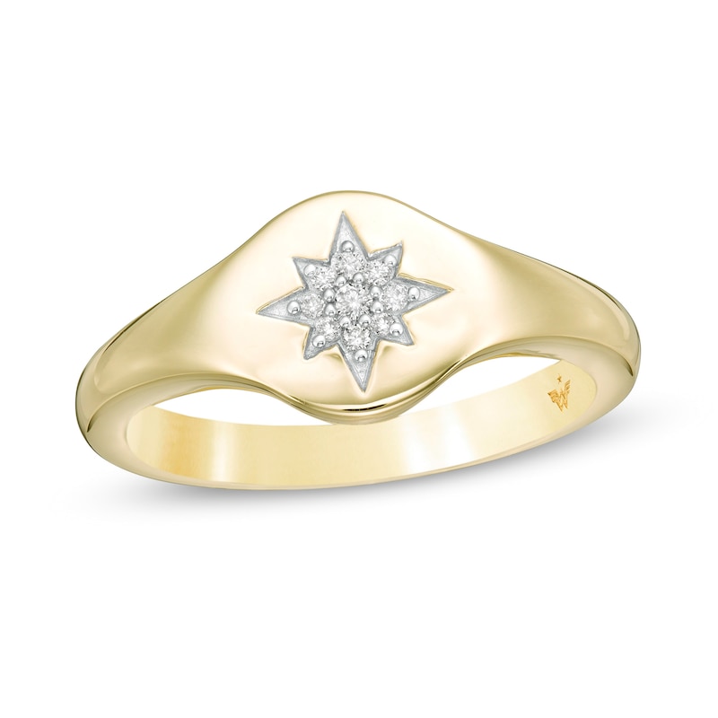 Wonder Woman™ Collection 0.04 CT. T.W. Diamond Tiara Star Signet Ring in 10K Gold
