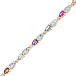 Mother's Pear-Shaped Birthstone and Diamond Accent Beaded Loop Ribbon Link Bracelet (1-13 Stones)