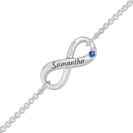 Birthstone Engravable Script Infinity Bracelet in Sterling Silver (1 Stone and Name) - 7.25"