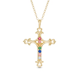 Mother's Birthstone Heart-Ends Cross Pendant (3-7 Stones)
