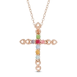 Mother's Birthstone Heart Outline Cross Pendant (3-7 Stones)