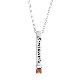 3.0mm Princess-Cut Birthstone Engravable Script Vertical Bar Pendant (1 Stone and Name)