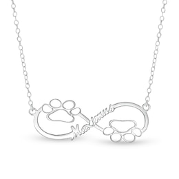Script Name Double Paw Print Outline Infinity Necklace (1-2 Names)