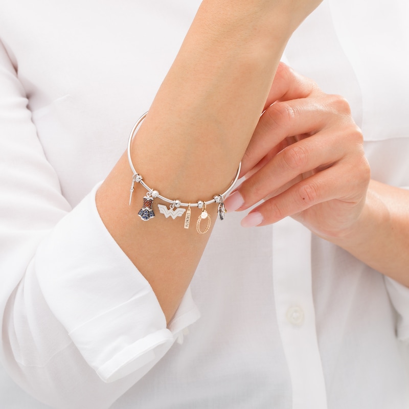 Main Image 2 of Wonder Woman™ Collection Multi-Gemstone Charm Bangle Bracelet in Sterling Silver and 10K Gold