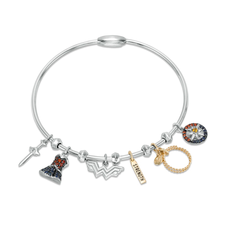 Main Image 3 of Wonder Woman™ Collection Multi-Gemstone Charm Bangle Bracelet in Sterling Silver and 10K Gold