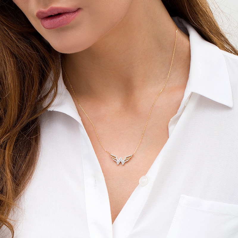 Main Image 2 of Wonder Woman™ Collection 0.115 CT. T.W. Diamond Symbol Necklace in 10K Gold