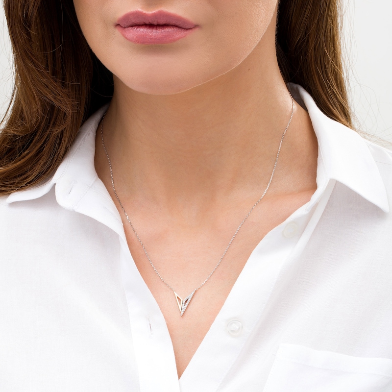 Main Image 2 of Wonder Woman™ Collection 0.085 CT. T.W. Diamond "Bracelets of Submission" Necklace in Sterling Silver and 10K Gold