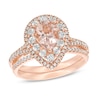 Thumbnail Image 0 of Pear-Shaped Morganite and 0.69 CT. T.W. Diamond Double Frame Bridal Set in 14K Rose Gold