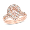 Thumbnail Image 1 of Pear-Shaped Morganite and 0.69 CT. T.W. Diamond Double Frame Bridal Set in 14K Rose Gold