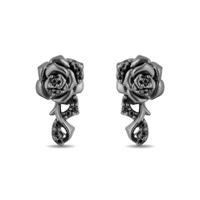 Enchanted Disney Villains Maleficent 0.18 CT. T.W. Black Diamond Rose Drop Earrings in Black Sterling Silver