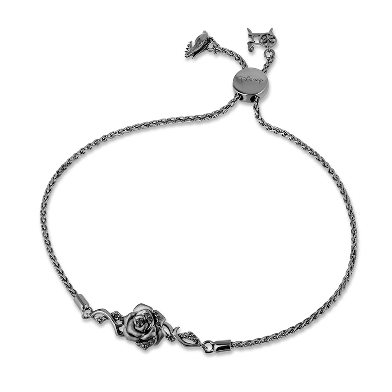 Enchanted Disney Villains Maleficent 0.145 CT. T.W. Black Diamond Rose Bolo Bracelet in Black Sterling Silver