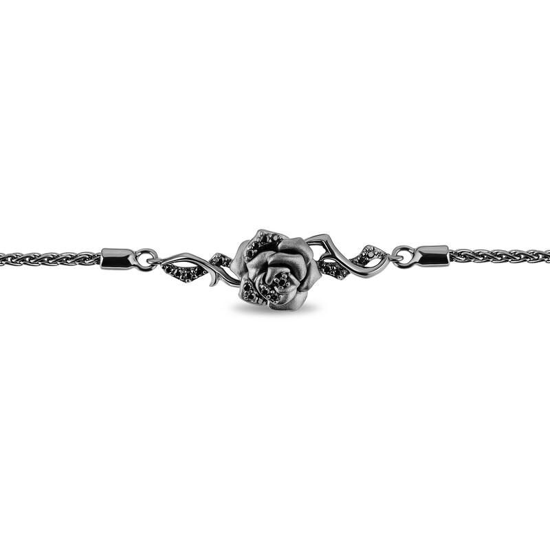 Main Image 2 of Enchanted Disney Villains Maleficent 0.145 CT. T.W. Black Diamond Rose Bolo Bracelet in Black Sterling Silver