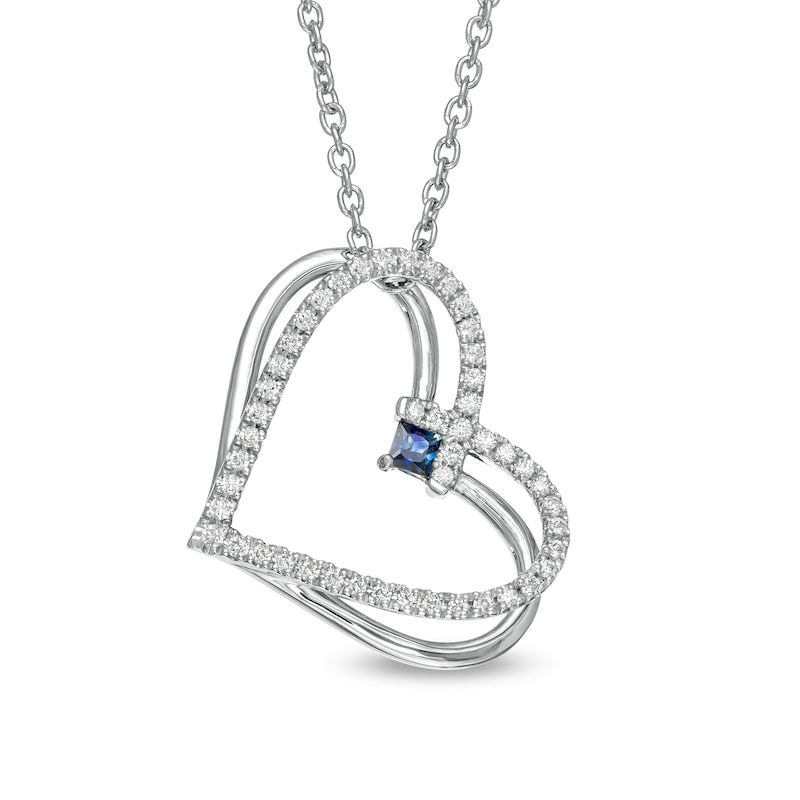 Main Image 1 of The Kindred Heart from Vera Wang Love Collection Sapphire and 0.18 CT. T.W. Diamond Heart Pendant in Sterling Silver