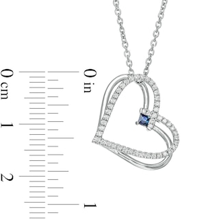 The Kindred Heart from Vera Wang Love Collection Sapphire and 0.18 CT. T.W. Diamond Heart Pendant in Sterling Silver