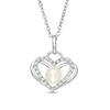 Thumbnail Image 0 of The Kindred Heart from Vera Wang Love Collection Cultured Freshwater Pearl and Diamond Pendant in Sterling Silver - 19"