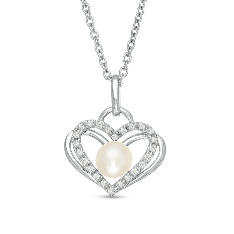 The Kindred Heart from Vera Wang Love Collection Cultured Freshwater Pearl and Diamond Pendant in Sterling Silver - 19"
