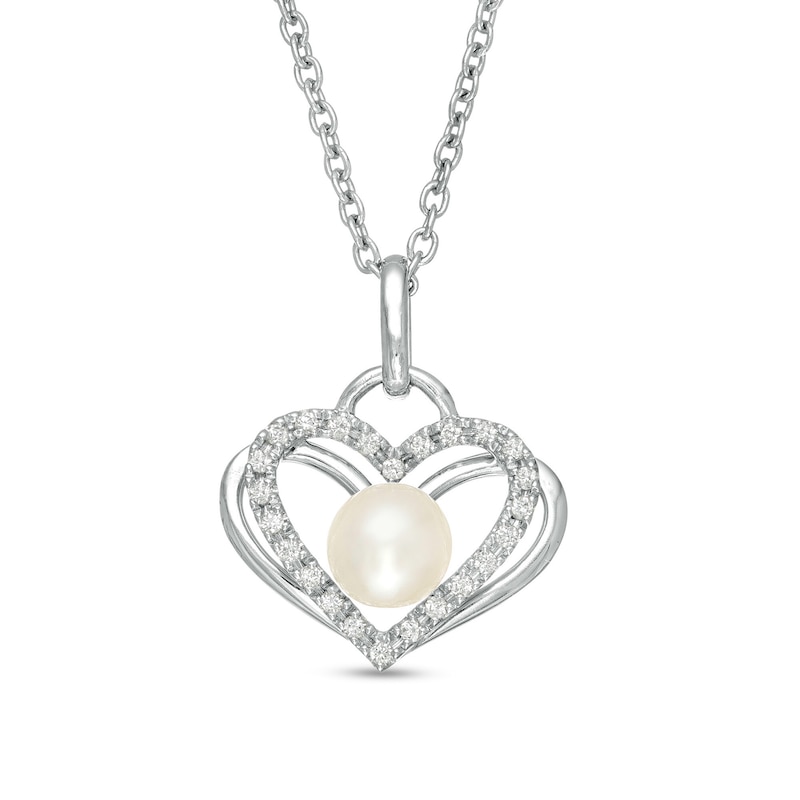 Main Image 1 of The Kindred Heart from Vera Wang Love Collection Freshwater Cultured Pearl and Diamond Pendant in Sterling Silver-19"